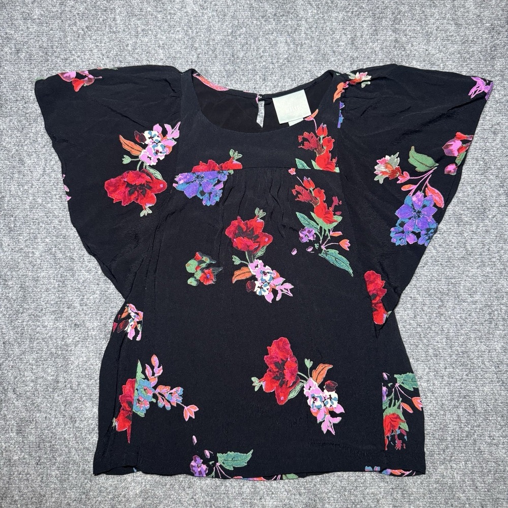Maeve Floral Crochet-Trim Flutter Sleeve Top Women X-Small Black Floral Viscose